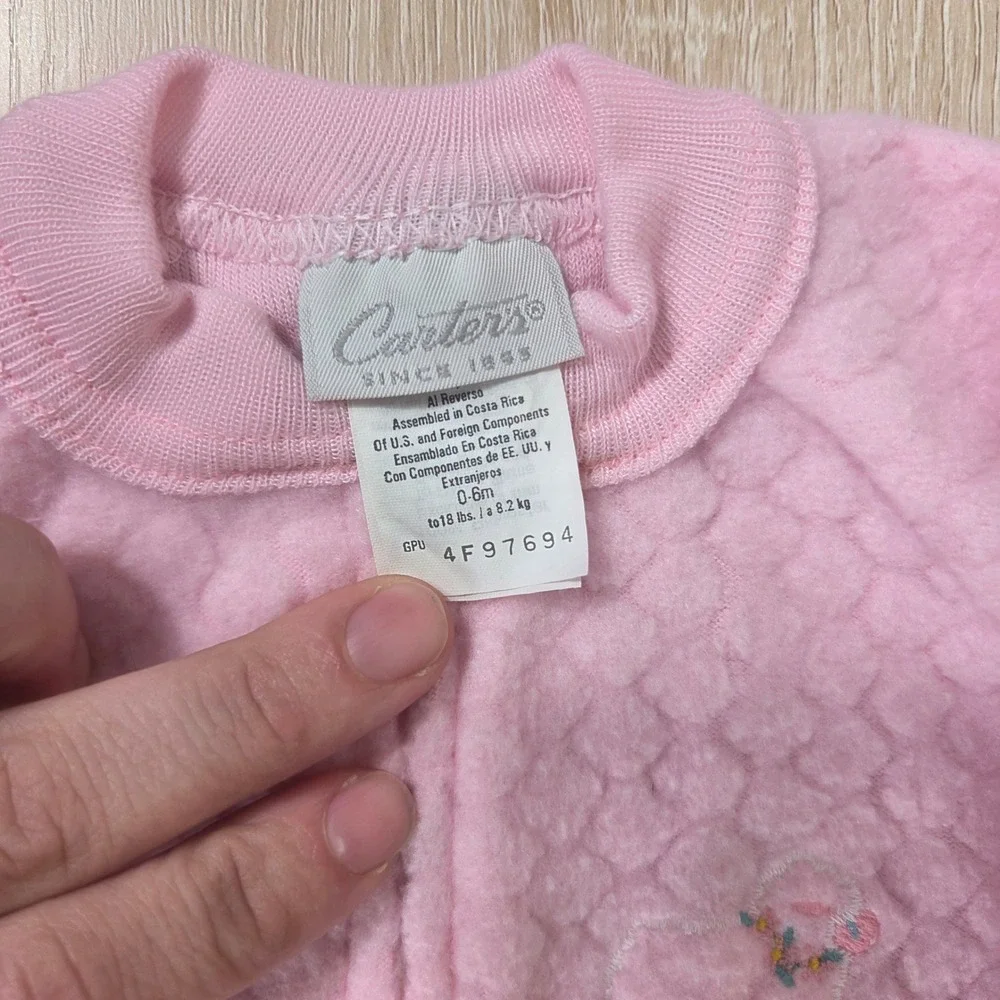 Vintage Carter's Pink Plush Footed Sleeper Baby 0–6M Zip Pajamas